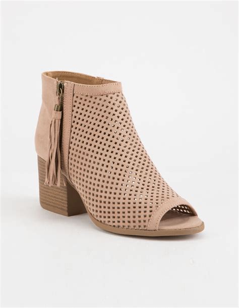 Qupid Peep Toe Perforated Womens Taupe Booties Taupe 327610413