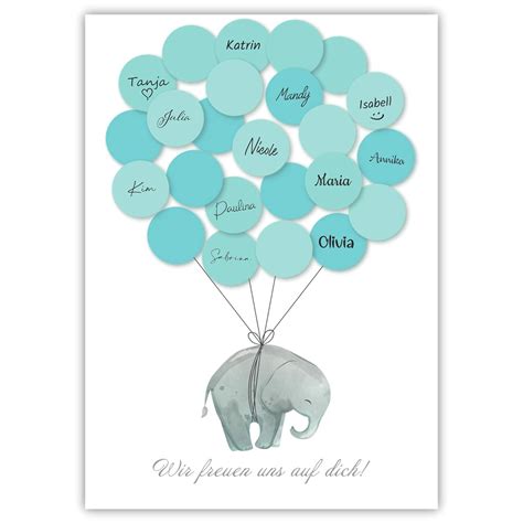 Pandawal Babyparty Deko Junge Elefant G Stebuch Alternative Blau