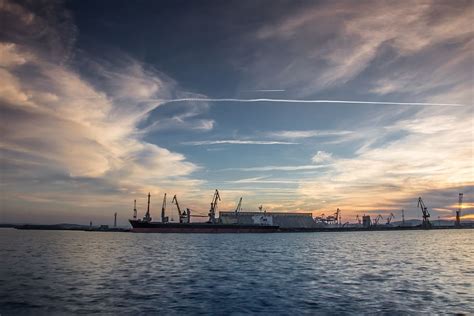 Port Burgas Harbor Bulgaria Sunset Port Burgas Destination Town