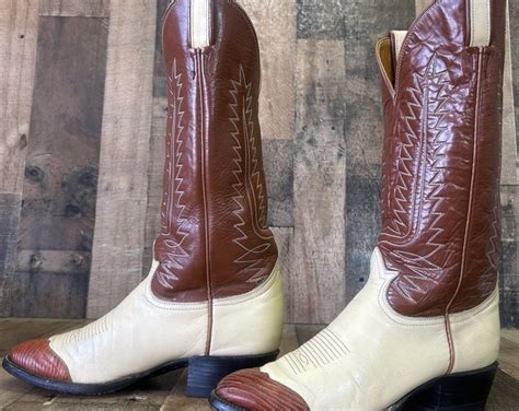 Tony Lama Vintage Gold Label Wingtip Cowboy Boots Mens D Etsy