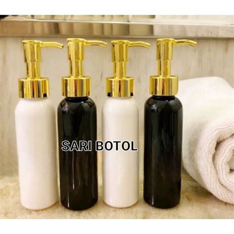 Jual BOTOL PUMP LUXURY GOLD 100ML HITAM PUTIH PUMP CLIP OIL LUXURY GOLD