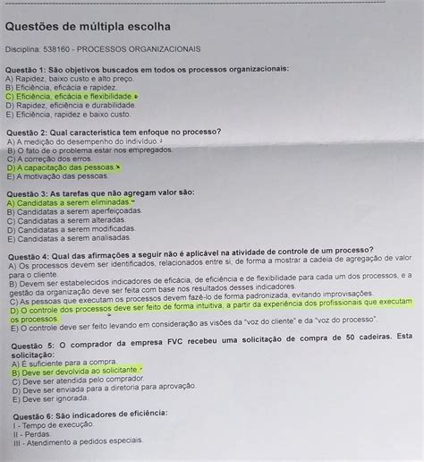 Prova Corrigida Unip Processos Organizacionais Processos Organizacionais