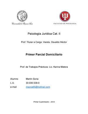 Examen Parcial Psicologia Juridica Psicolog A Jur Dica I C Tedra