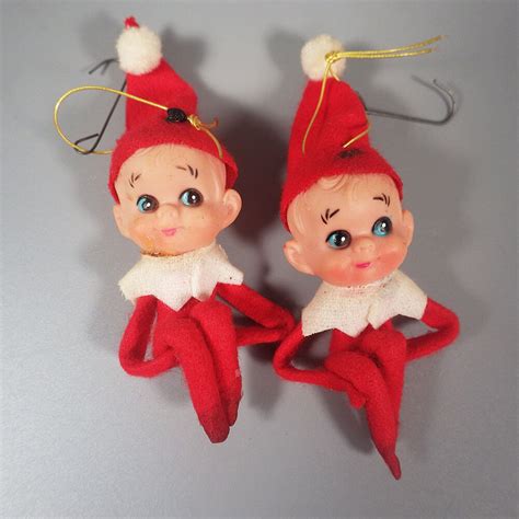 Vintage Pixie Elf Knee Hugger Christmas Ornaments Japan