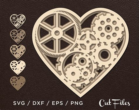 Heart Svg Cut File Heart Gears D Vector Digital Templates Etsy