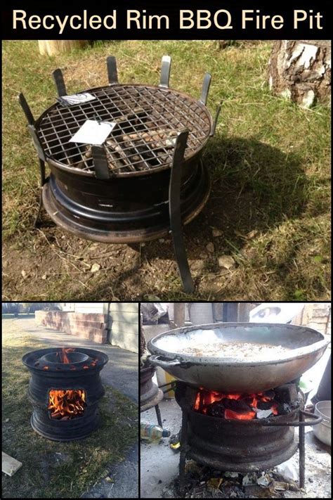 An Outdoor Bbq Fire Pit With The Lid Open And Grilling On It S Side