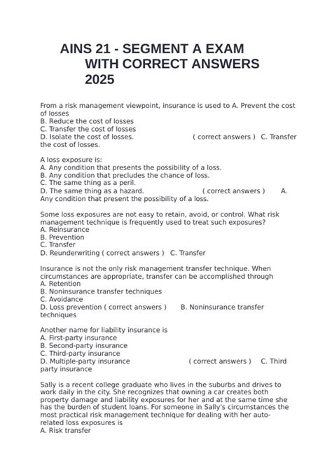 AINS 21 - SEGMENT A EXAM WITH CORRECT ANSWERS 2025 - AINS 21 - SEGMENT