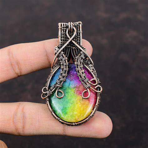 Rainbow Solar Quartz Druzy Pendant Copper Wire Wrapped Pendant Copper