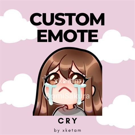 An Anime Character With The Words Custom Emote On Her Face And Clouds