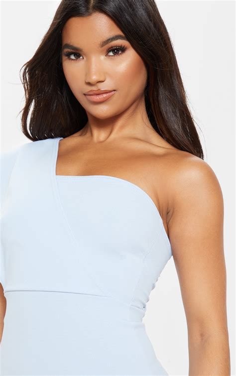 Dusty Blue One Shoulder Drape Midi Dress Dresses Prettylittlething