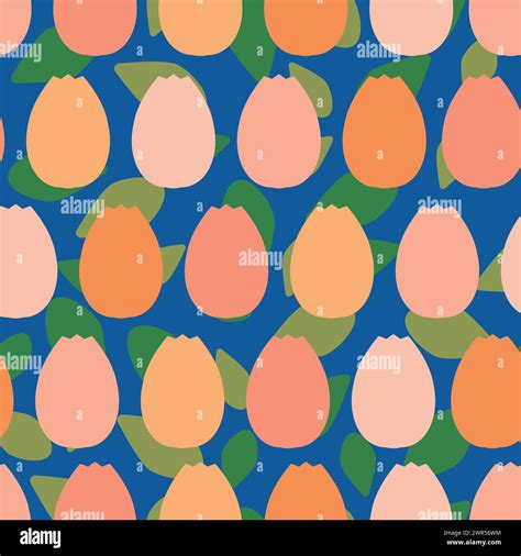 Vector Hand Drawn Peach Coloured Tulips Seamless Pattern Perfect For