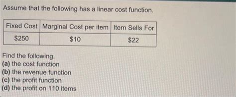 Solved Assume That The Following Has A Linear Cost Function