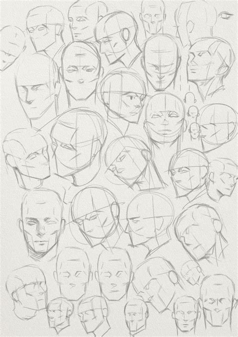 A Drawing Of Many Different Faces In Various Angles And Sizes All