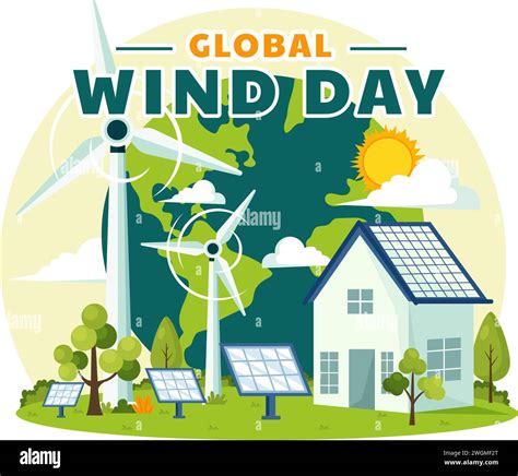 Global Wind Day Vector Illustration On June With Earth Globe And