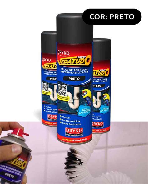 Spray Líquido Emborrachado Vedatudo 400ml Preto Dryko