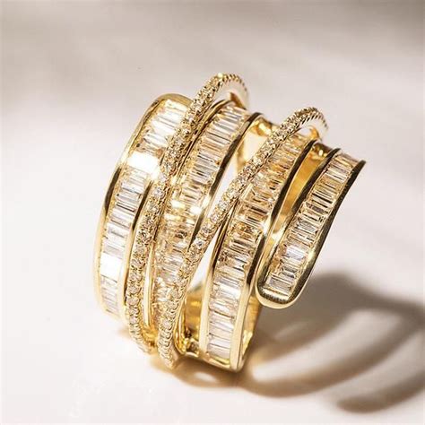 10ctw20ctw Diamond Layered Band In Solid 18k Goldbaguette Etsy