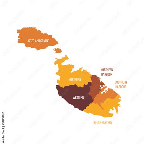 Malta Political Map Of Administrative Divisions Regions Flat Vector