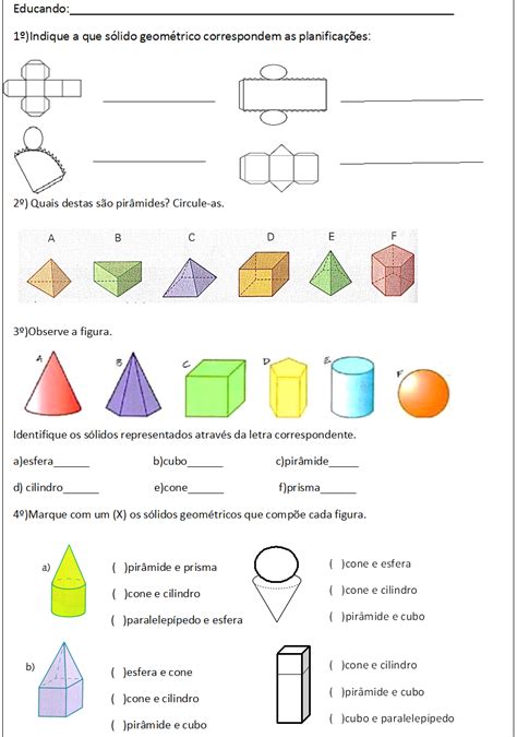 Atividades Sólidos Geométricos 4o Ano Gabarito