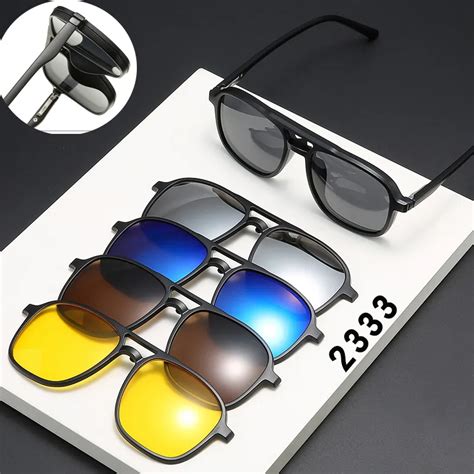 6 In 1 Polarized Sunglasses Men Women Magnetic Clip On Glasses Tr90 Optical Prescription