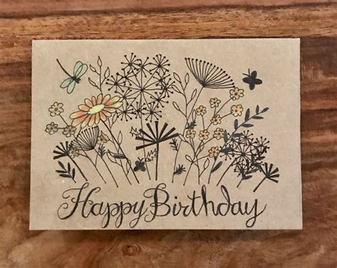 Illustrative Wild Flower Hand Drawn Birthday Card Birthday Card Drawing Birthday Cards Cards