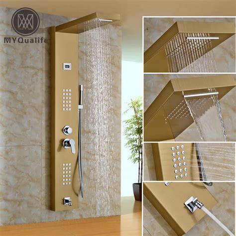 Gold Plate Stainless Steel Rainfall Shower Panel 2 Parts Massage Jets