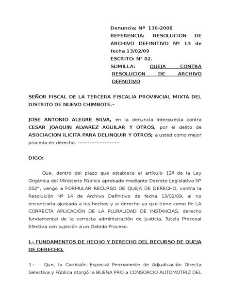 Modelo De Queja De Derecho Delito Derecho Penal Prueba Gratuita