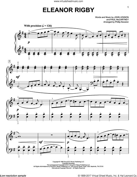 Lennon Eleanor Rigby Sheet Music Easy For Piano Solo