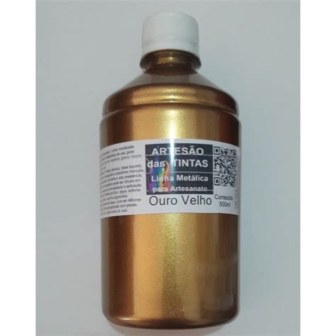 Tinta Ouro Velho Metálica Tinta Para Arte e Artesanato gesso 500Ml