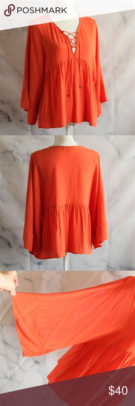 Sanctuary Kimono Sleeve Coral Lace Up Top