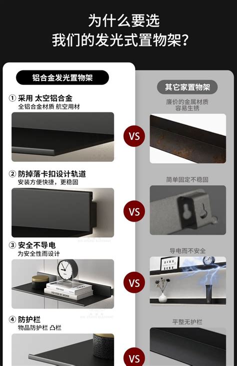 铝合金层板内置电源LED灯光置物架壁挂式金属隔板一字形发光书架 阿里巴巴