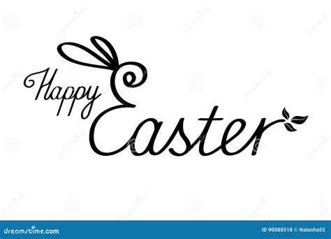 Happy Easter Text With Bunny Ears Black Lettering On White Stock