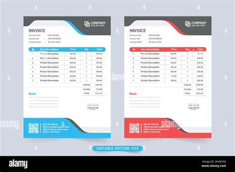 Print Ready Modern Invoice Template Vector With Red And Blue Colors