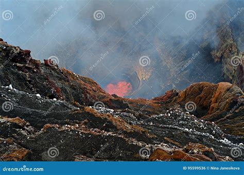 Lava Lake Of Marum Volcano In Ambrym Island Vanuatu Stock Photo