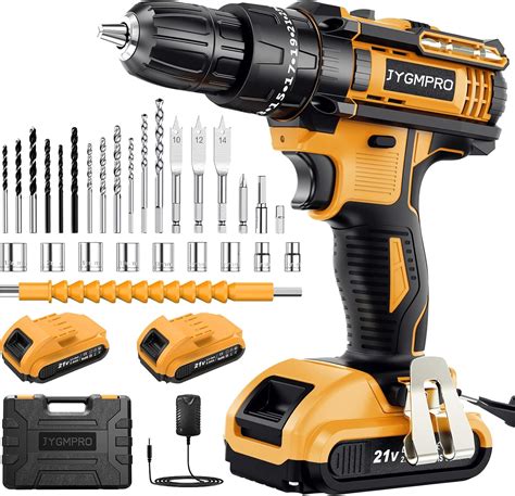 JYGMPRO Cordless Drill Driver 21V Hammer Drill With 2 Batteries