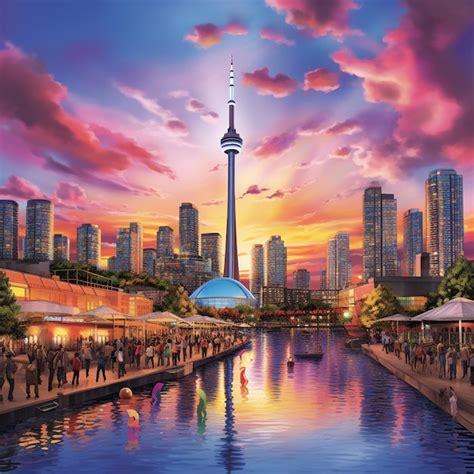 Premium Photo Futuristic Toronto Skyline At Sunset Showcasing Modern