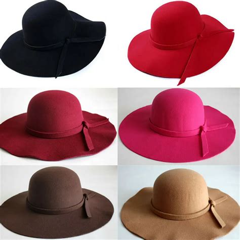 Vintage Lady Women Girl Fashion Wide Brim Floppy Felt Hat Wool Felt Bowler Cap Clochewomens