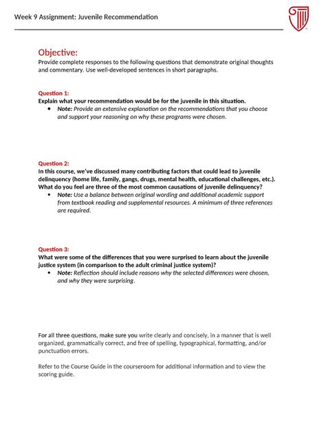 CRJ180 Wk9 Assignment Template Week 9 Assignment Juvenile