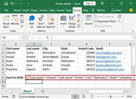 Json Excel