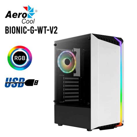 GABINETE AEROCOOL BIONIC V2 WHITE MID TOWER RyR Computacion