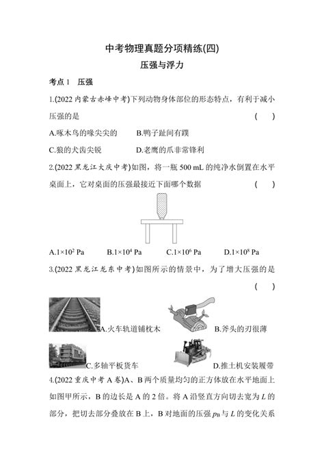 备战2023年中考物理真题分项精练（四）压强与浮力（含解析） 21世纪教育网 二一教育