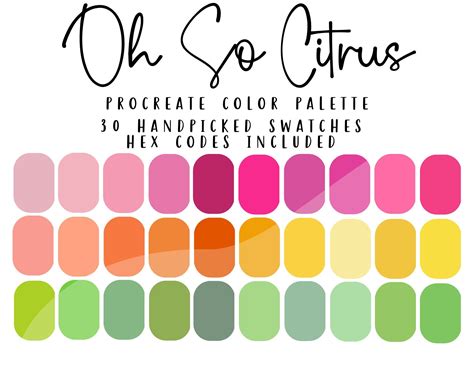 Oh So Citrus Procreate Color Palette Bright Color Palette Fruity Colors