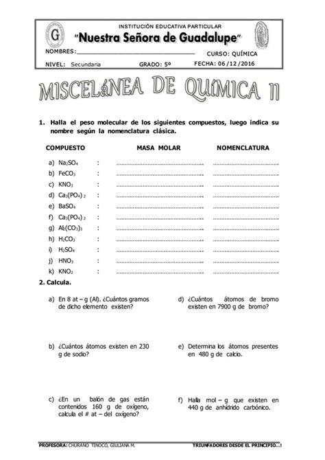 Gu A De Masa Molecular Y Masa At Mica Promedio Pdf