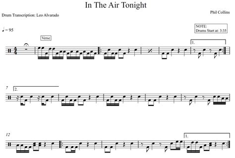 In The Air Tonight Phil Collins Drum Sheet Music Leo Alvarado Drumsetsheetmusic