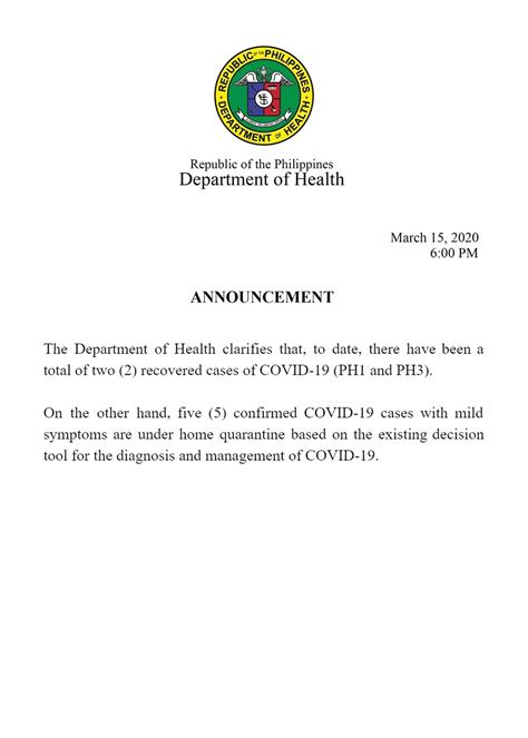 Department Of Health On Twitter DOH COVID 19 ANNOUNCEMENT 6 00PM 15