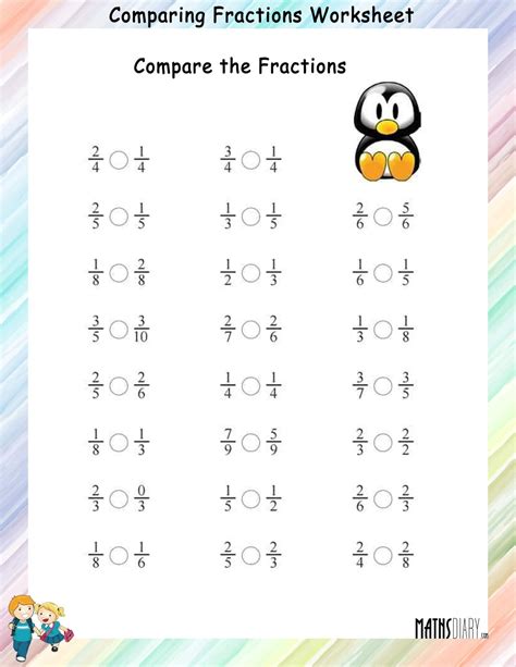 Fraction- Comparison of Fractions Worksheets - Math Worksheets ...