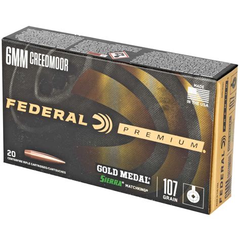 Federal GM6CRDM1 Gold Medal 6mm Creedmoor 107 Gr Sierra MatchKing Boat