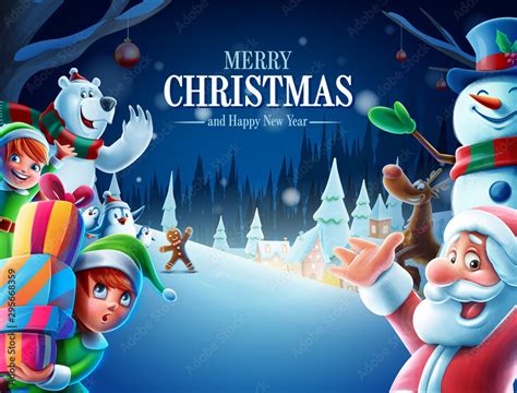 Merry Christmas Card Cartoon เวกเตอร์สต็อก Adobe Stock