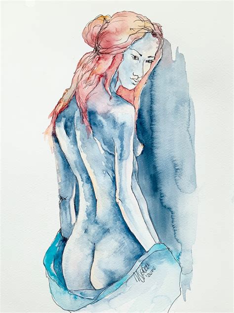 Sensual Art Watercolor Painting Female Nude Painting Figurative Art Women Art Bathroom Wall