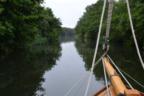 Wooden Boat Bow Bowsprit And Rigging Only Quietly On A Tranquil Tree