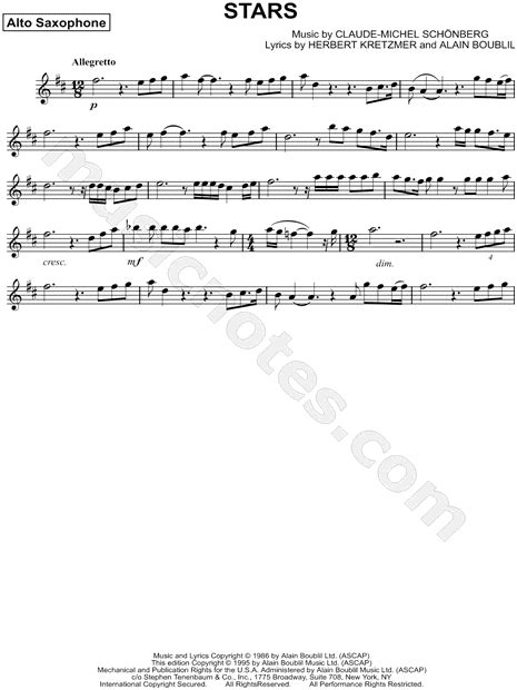 "Stars" from 'Les Misérables' Sheet Music (Alto Saxophone Solo) in D ...